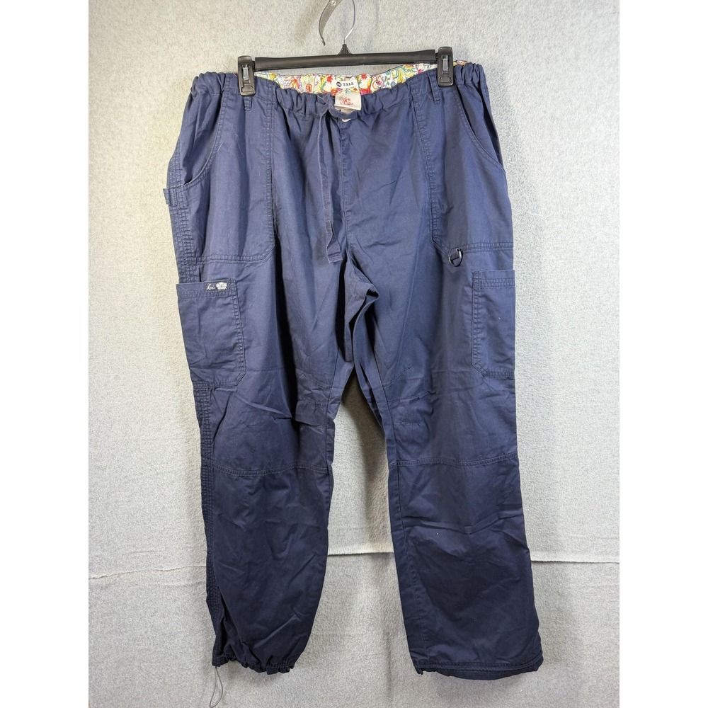 Koi Lindsey Pants Womens 3X Tall Blue Cargo Scrub Elastic Waist Drawstring